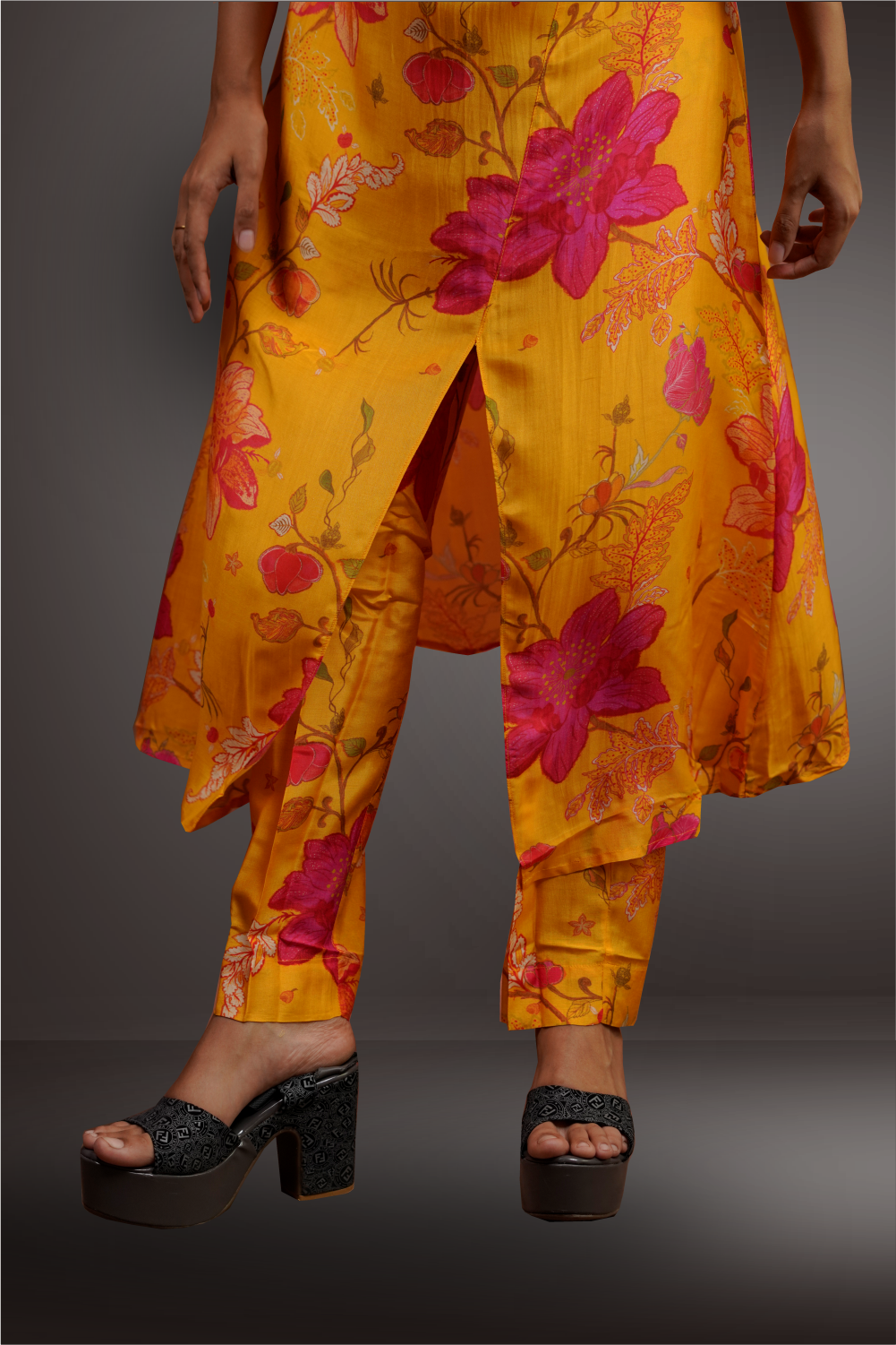 Yellow Color Crepe Based Floral Designed Salwar Kameez