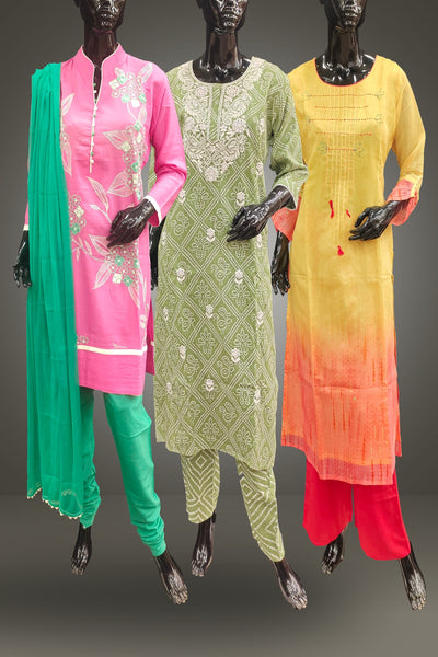 Combo of 3 Straight Cut Salwar Suits - Large