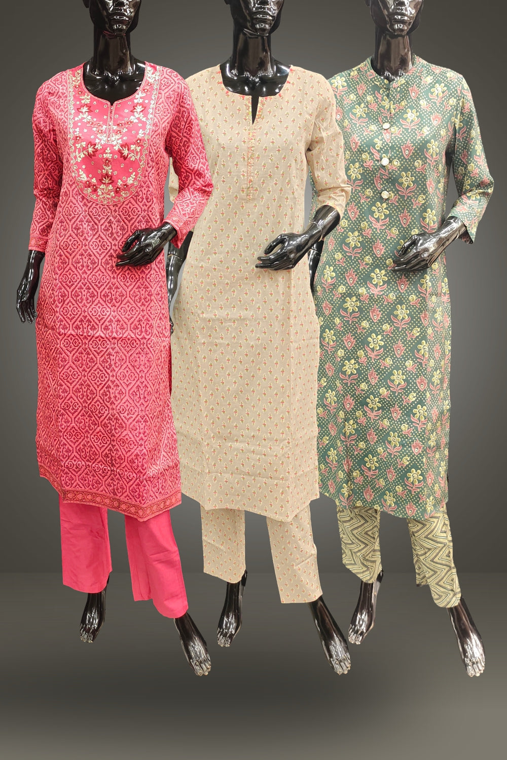 Combo of 3 Straight Cut Salwar Suits - Medium