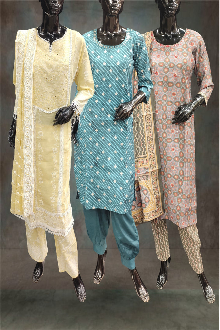 Combo of 3 Medium Straight Cut Salwar Suits