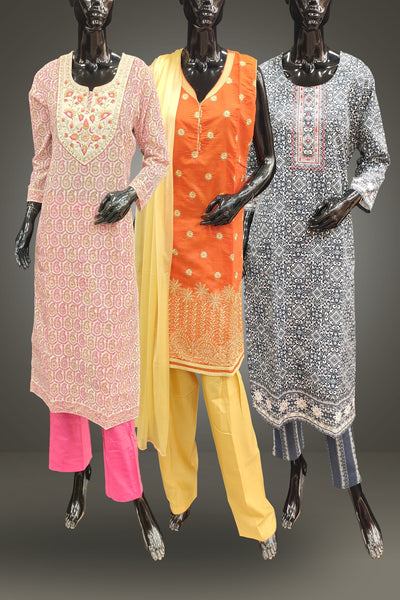 Combo of 3 Cotton Embroidered Salwar Suits