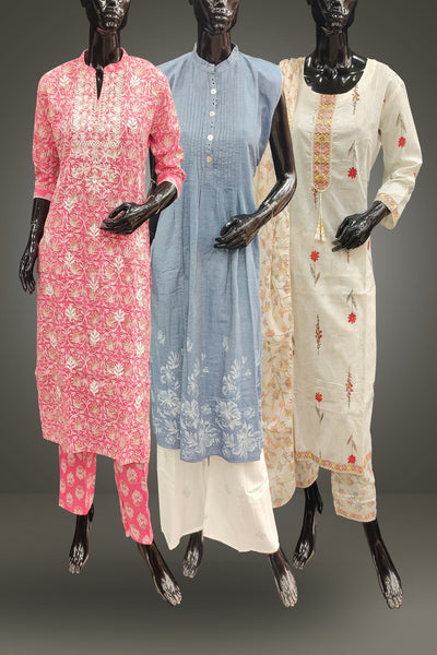 Combo of 3 Straight Cut Salwar Suits - Extra Large