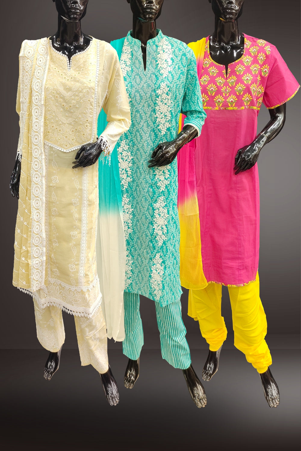 Combo of 3 Extra Large Cotton Salwar Suits