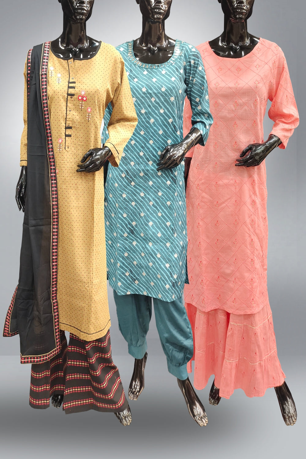 Combo of 3 Cotton Straight Type Salwar Suits