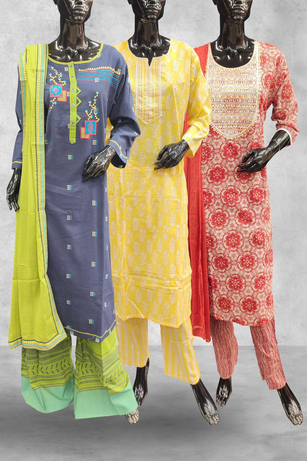 Combo of 3 Straight Type Cotton Salwar Suits