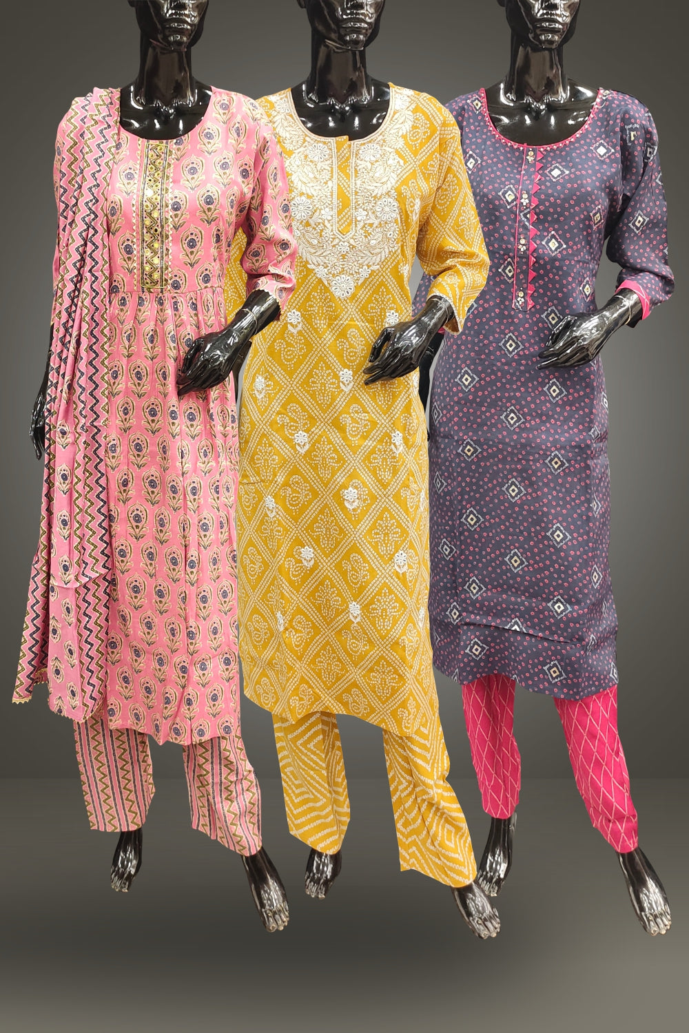Combo of 3 Straight Cut Cotton Salwar Suits