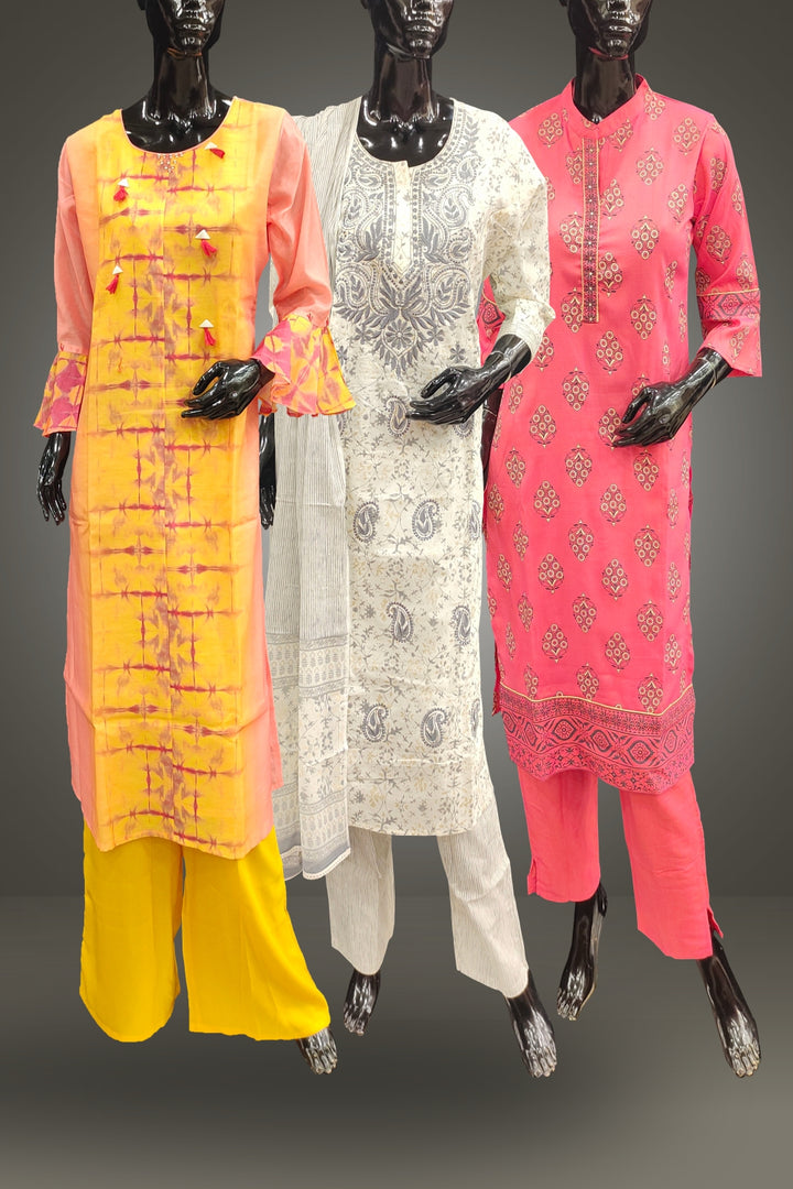 Combo of 3 Cotton Straight Salwar Suits