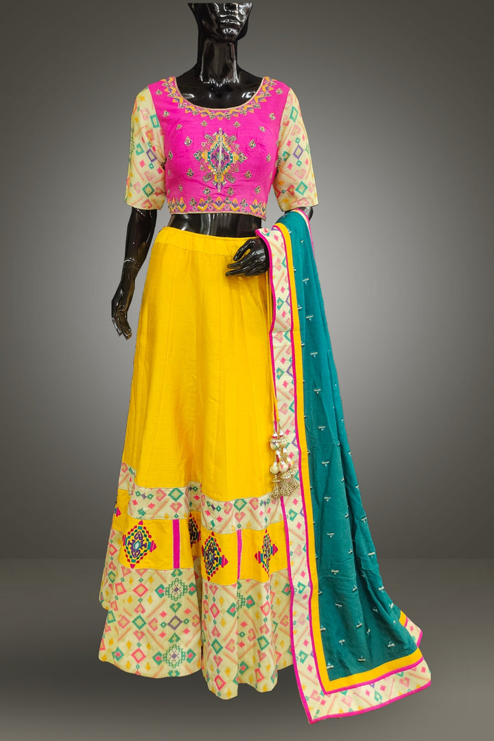 Raw Silk Embroidery Lehenga with Dupatta