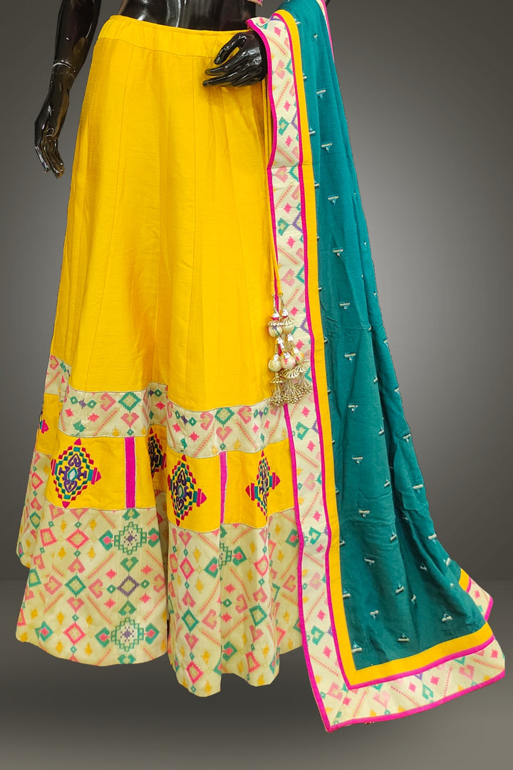 Raw Silk Embroidery Lehenga with Dupatta