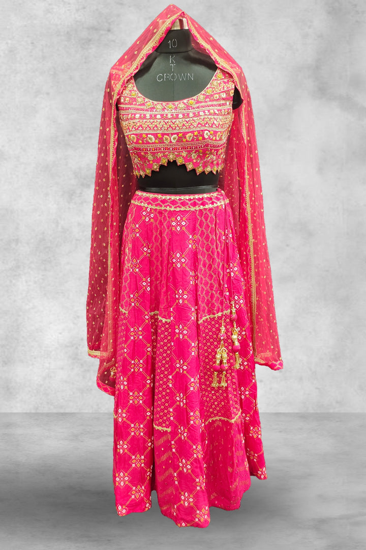 Embroidery Mirror Work Pink Lehenga