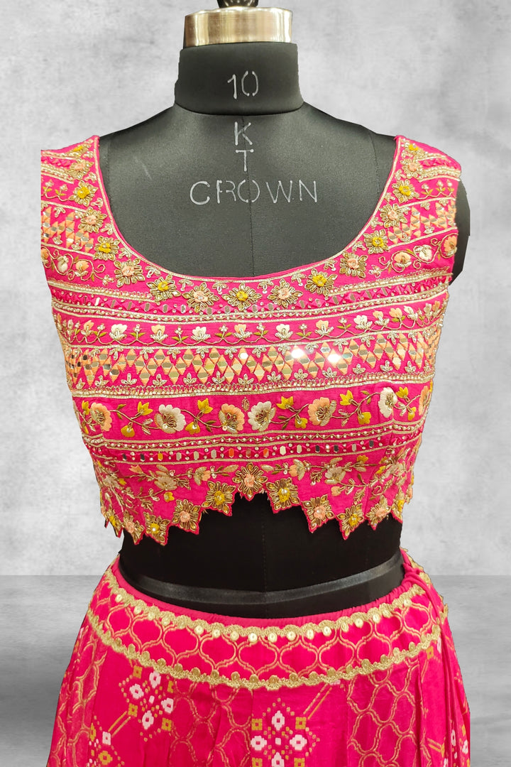 Embroidery Mirror Work Pink Lehenga