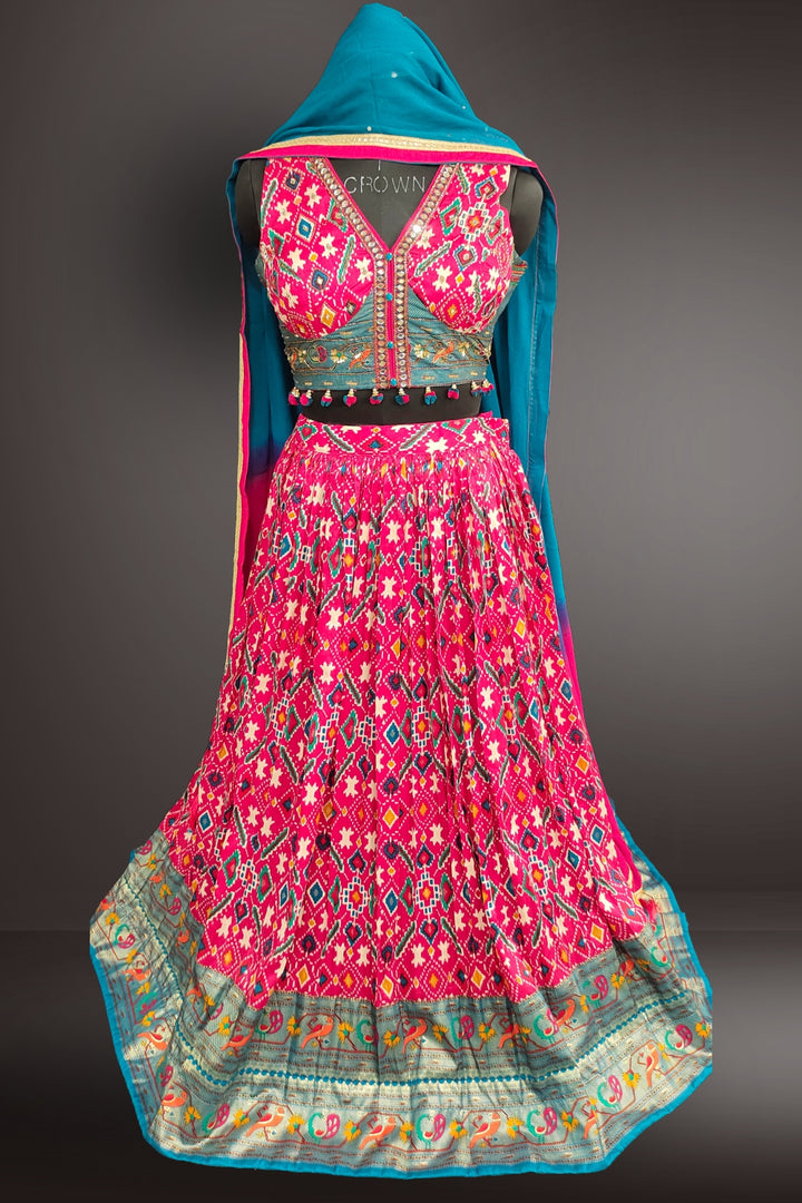 Ikat Design Silk Lehenga