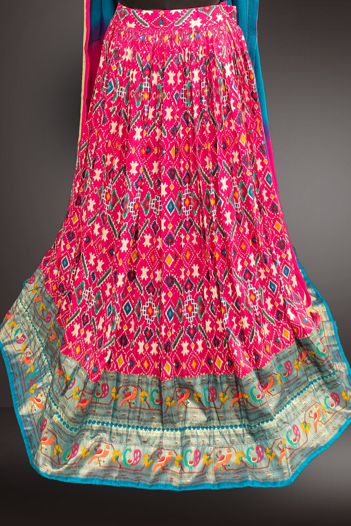 Ikat Design Silk Lehenga