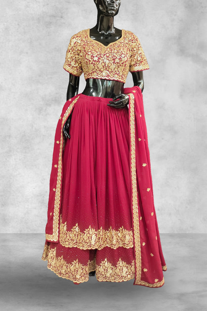 Chiffon Fabric Maroon Color Lehenga