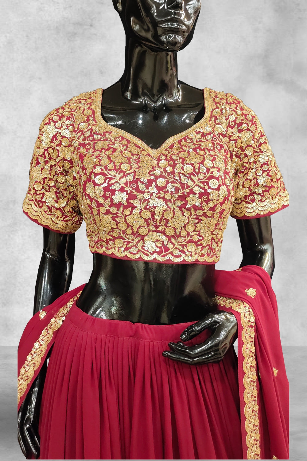 Chiffon Fabric Maroon Color Lehenga