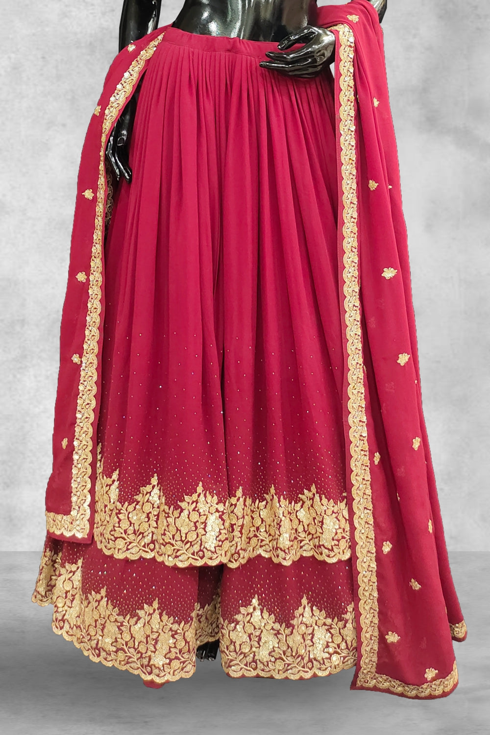 Chiffon Fabric Maroon Color Lehenga