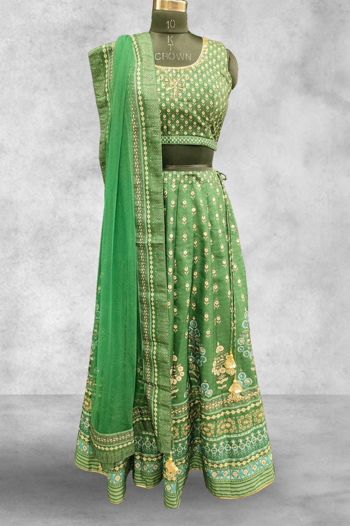 Semi Raw Silk Green Lehenga