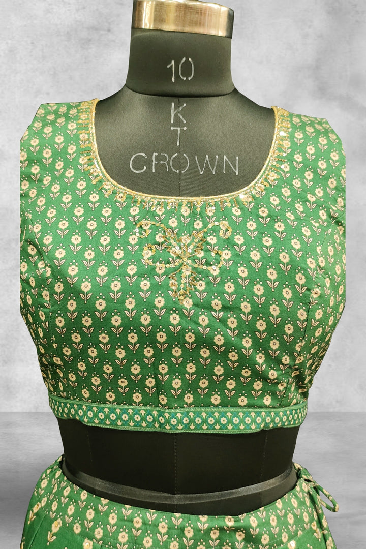 Semi Raw Silk Green Lehenga