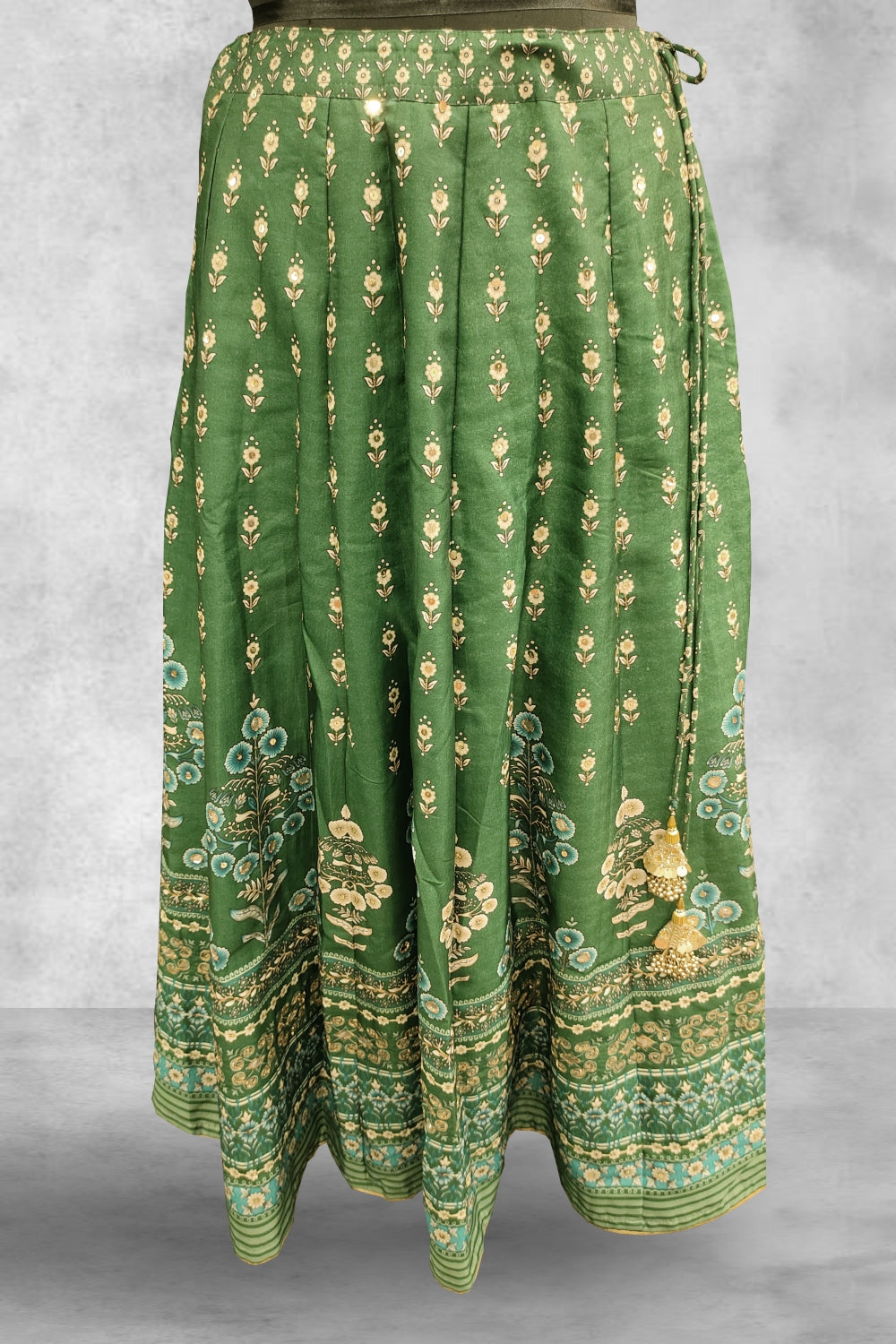 Semi Raw Silk Green Lehenga