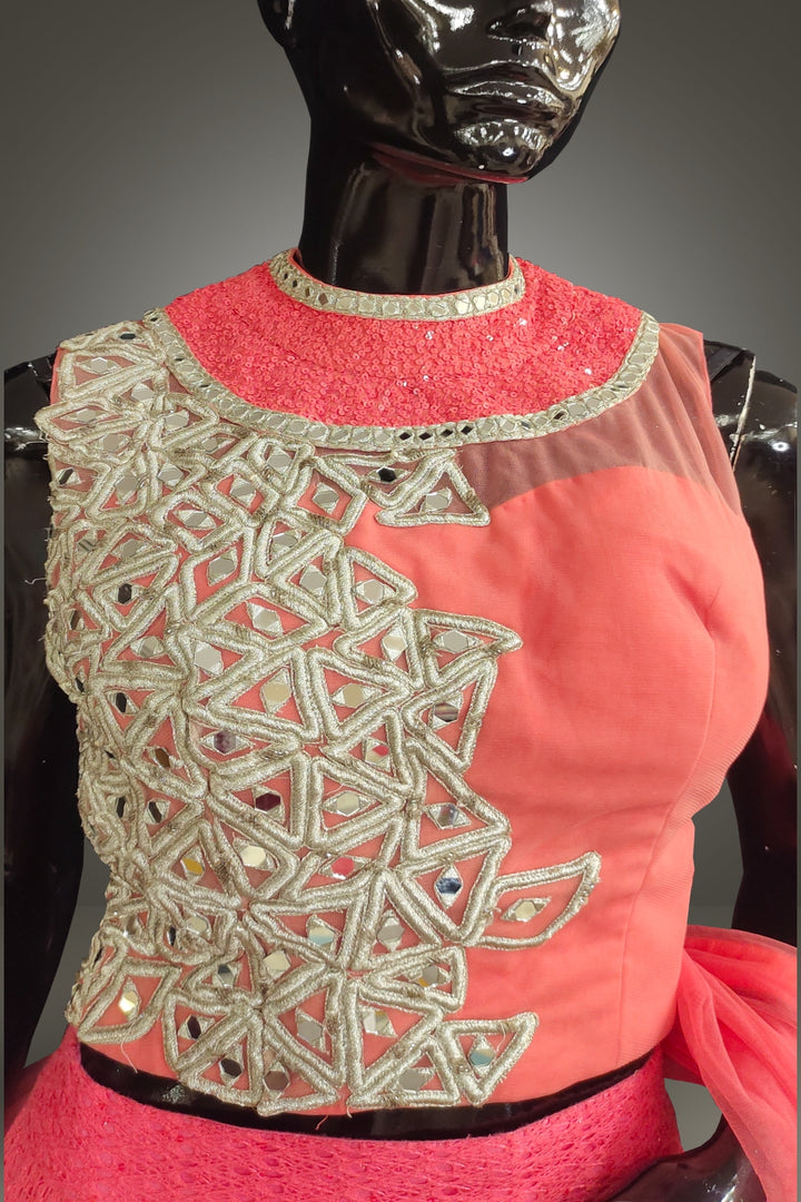 Embroidery Peach Lehenga