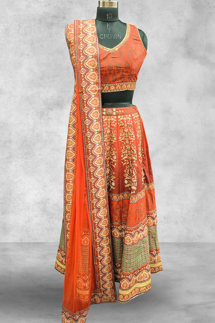 Brick Color Printed Lehenga