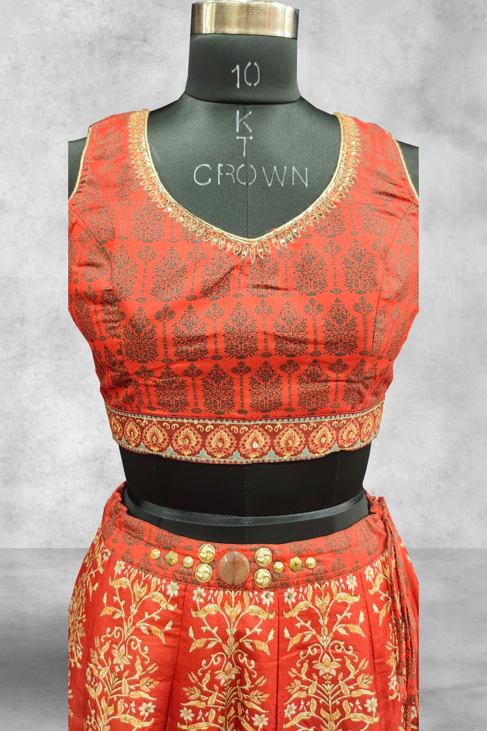 Brick Color Printed Lehenga