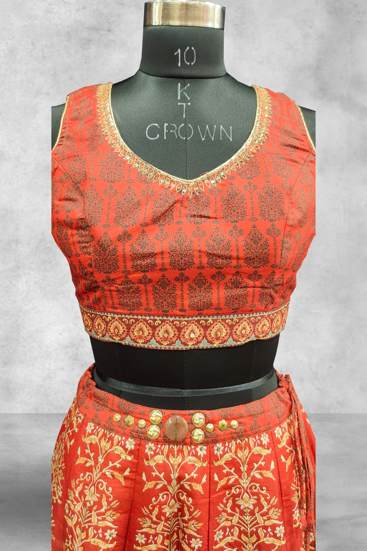 Brick Color Printed Lehenga