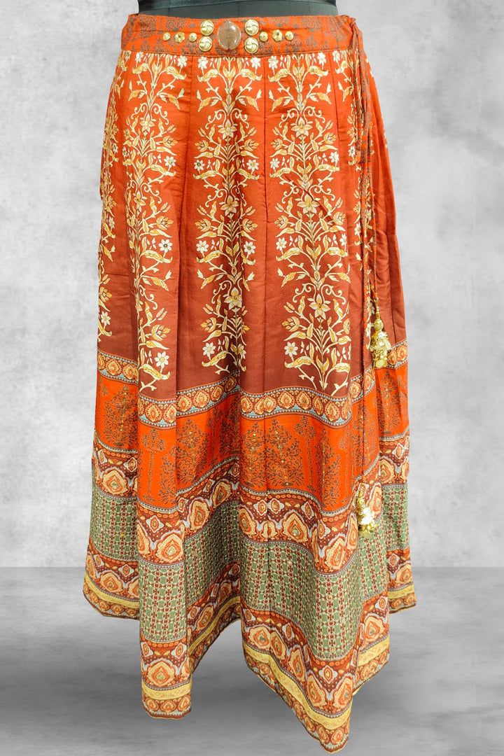 Brick Color Printed Lehenga