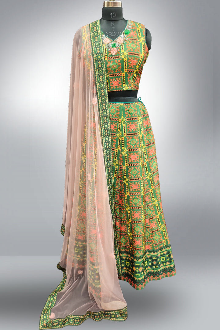 Dark Green Color Printed Lehenga