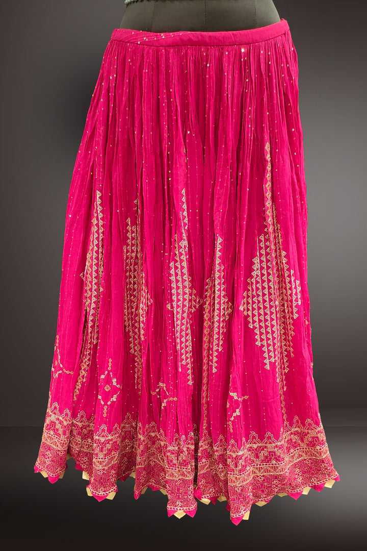 Wide Shoulder Neck Dark Pink and Gray Lehenga