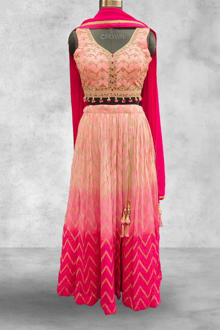 Georgette Mirror Pearl Work Lehenga