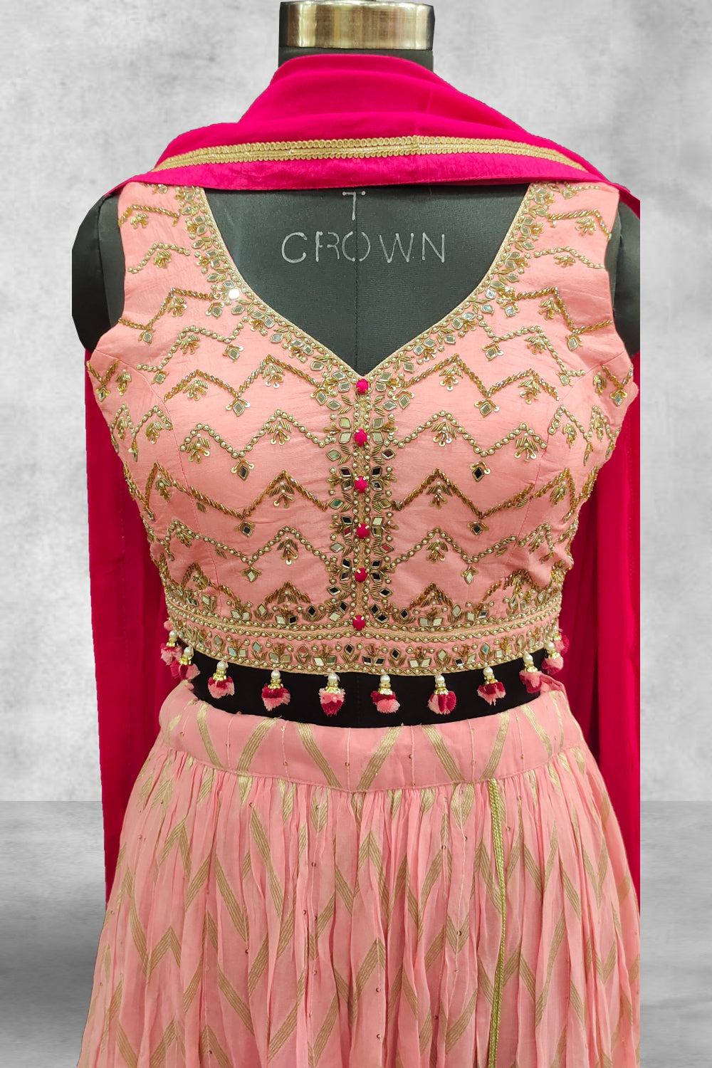 Georgette Mirror Pearl Work Lehenga