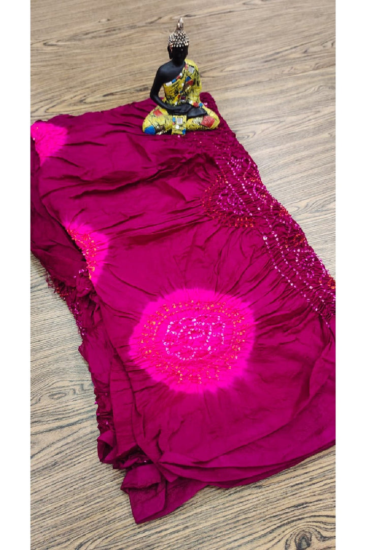 Bhandani Printed Dark Magenta Color Silk Saree