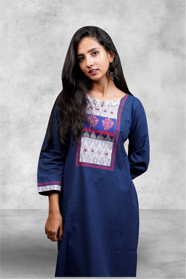 Blue Color Cotton Handloom Printed Kurtie