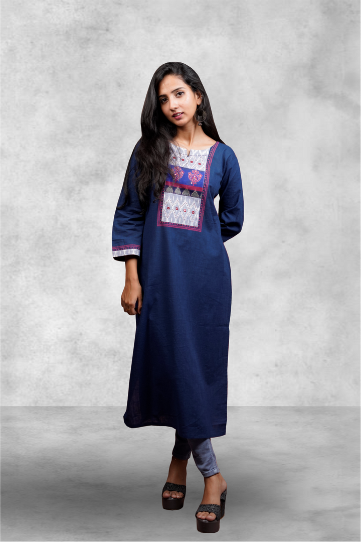 Blue Color Cotton Handloom Printed Kurtie