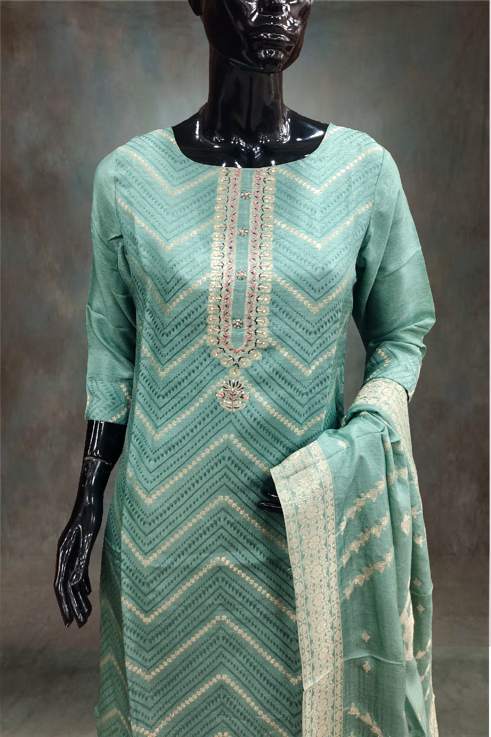 Silk Zari Weaving with Thread Embroidered Salwar Kameez