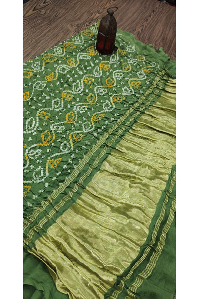 Silk Bhandani Printed Green Color Saree