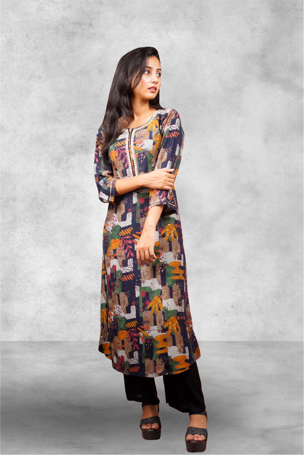 Multicolored Royal Georgette Straight Cut Kurtie