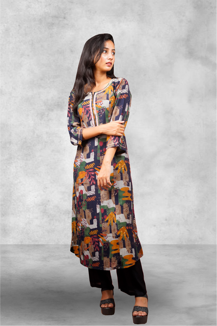 Multicolored Royal Georgette Straight Cut Kurtie