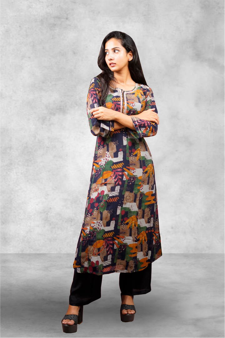 Multicolored Royal Georgette Straight Cut Kurtie