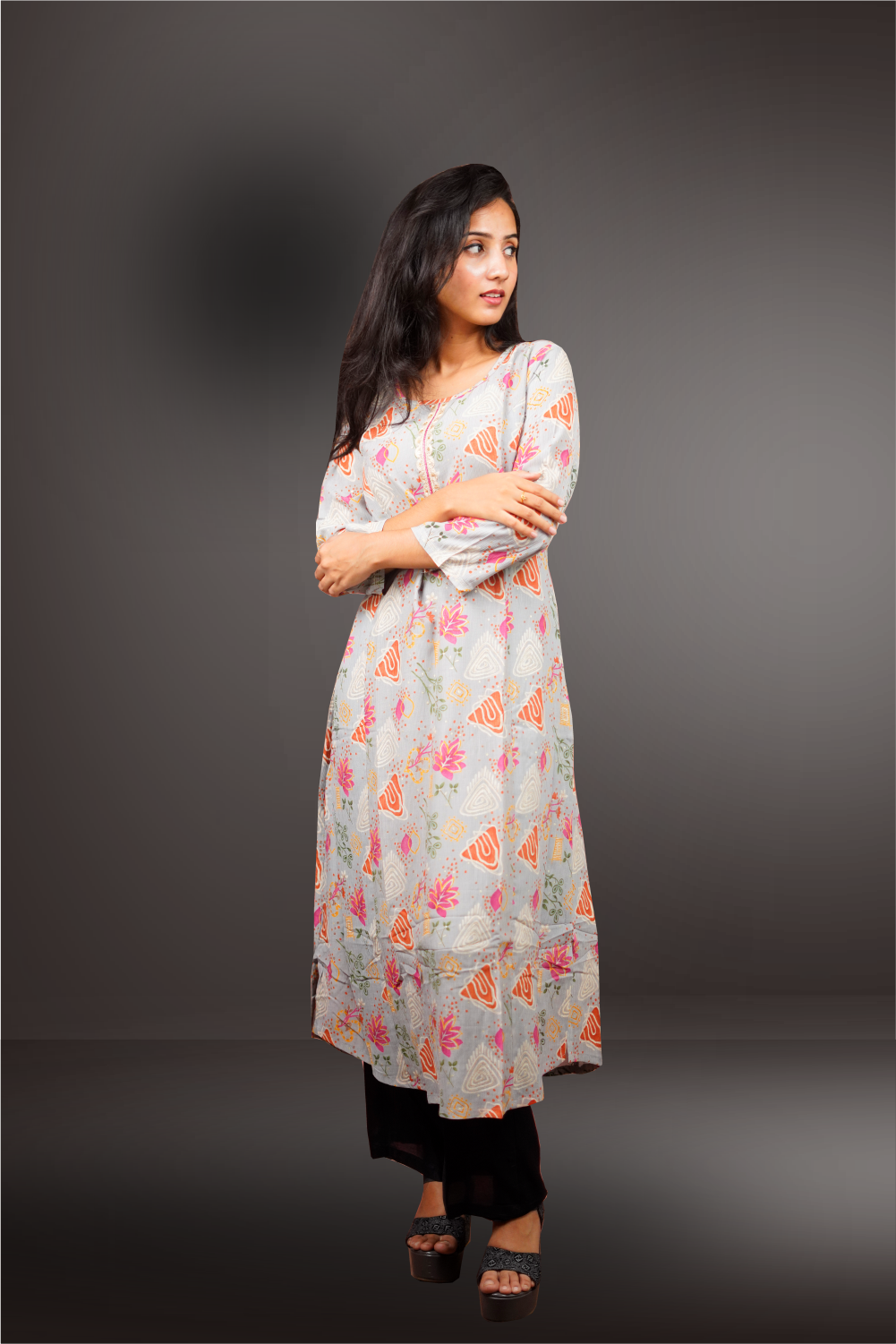 Grey Color Royal Georgette floral Painted Kurtie