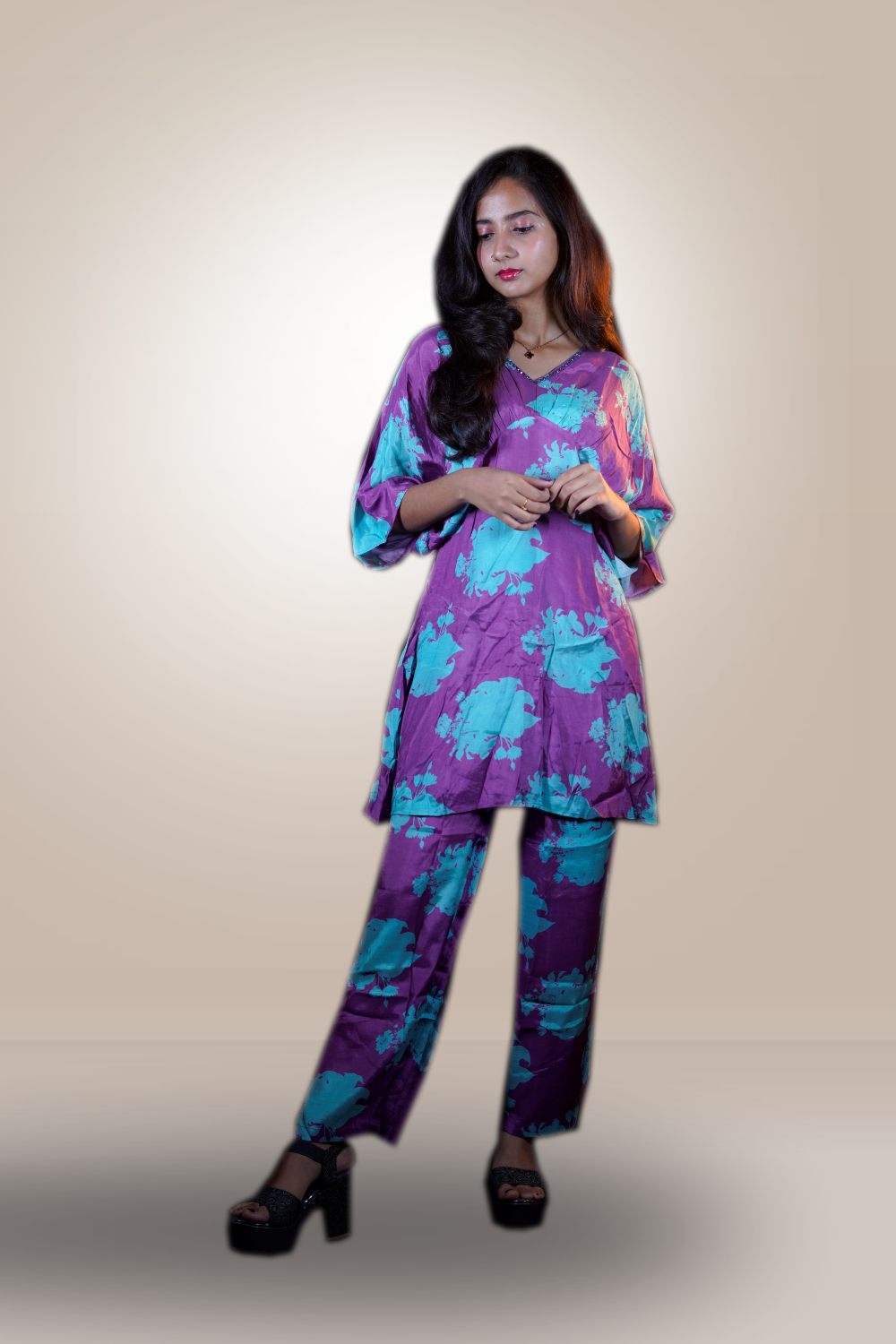 Kaftan Sleeve Purple Coord Sets