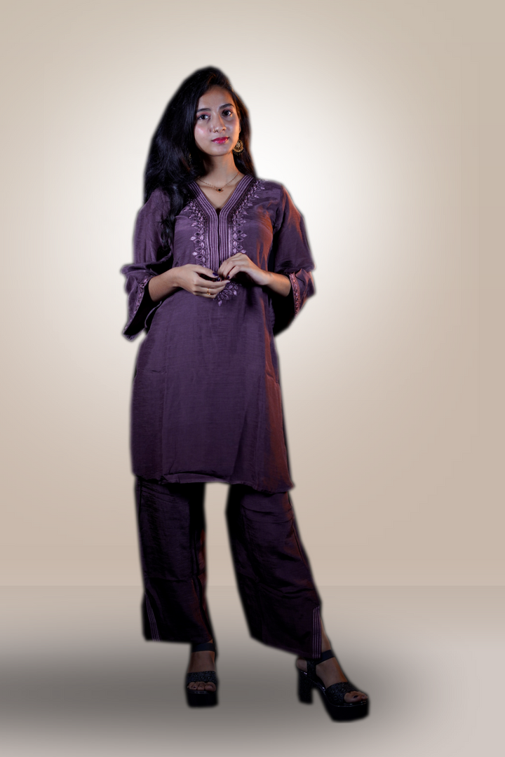 Semi Raw Silk Embroidered Co-ord Sets