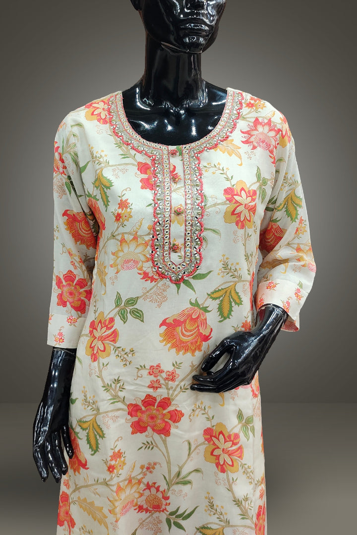 Russian Silk Printed with Mirror Embroidered Salwar Kameez