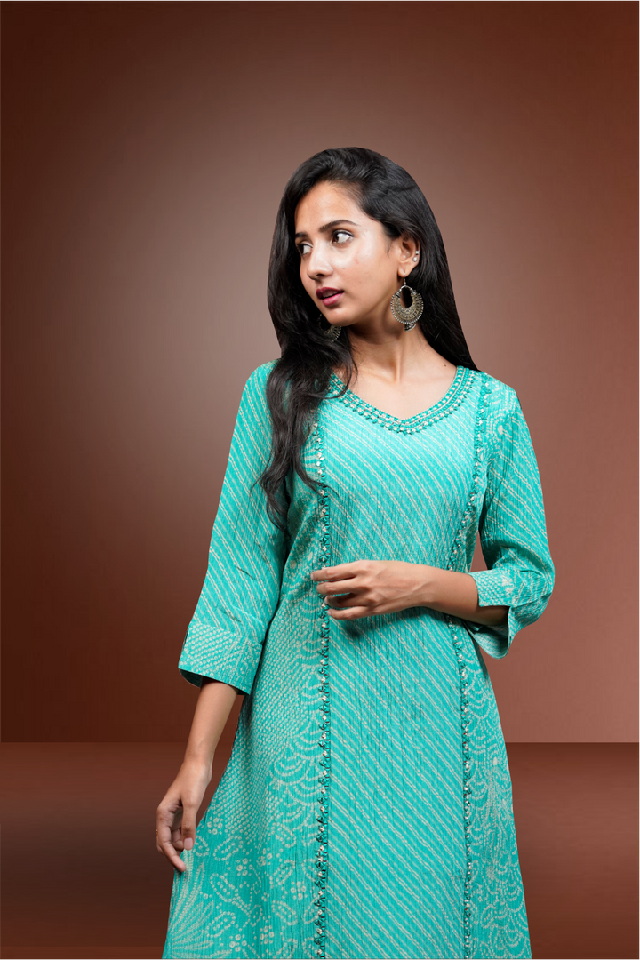 Green Tissue Bandhini Designed Salwar Kameez