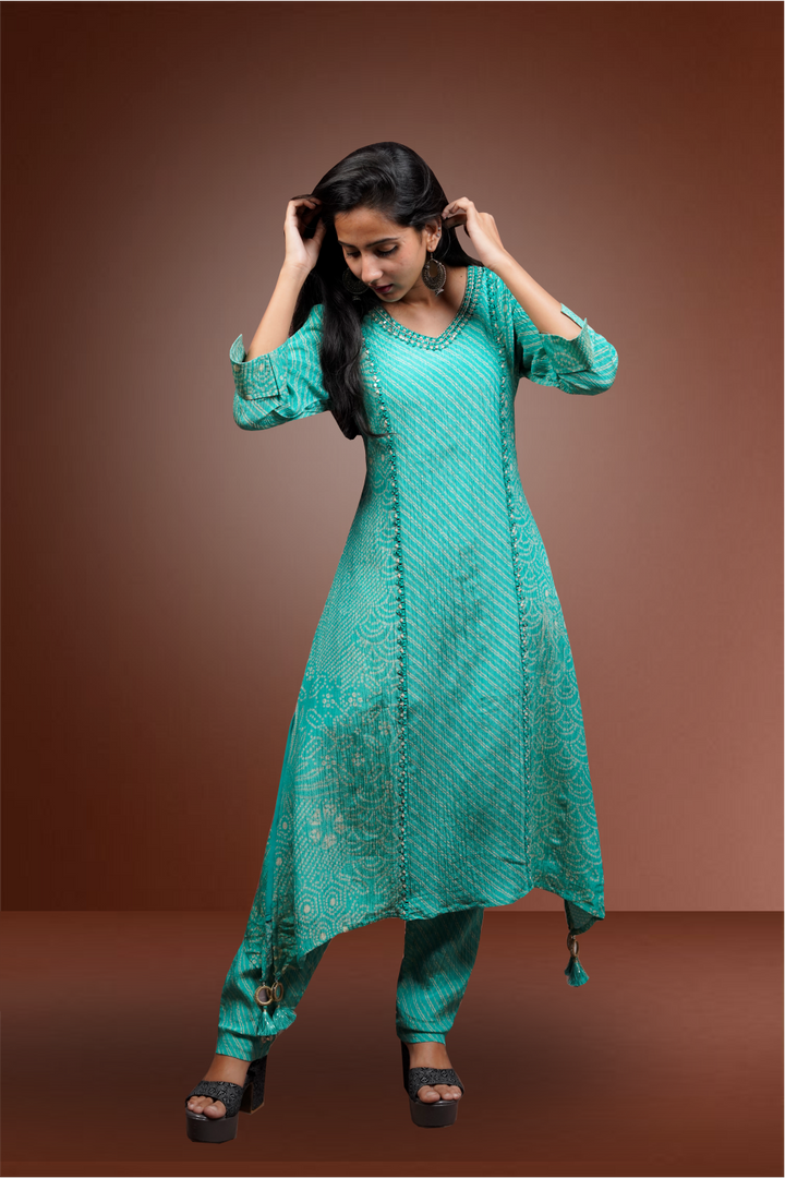 Green Tissue Bandhini Designed Salwar Kameez