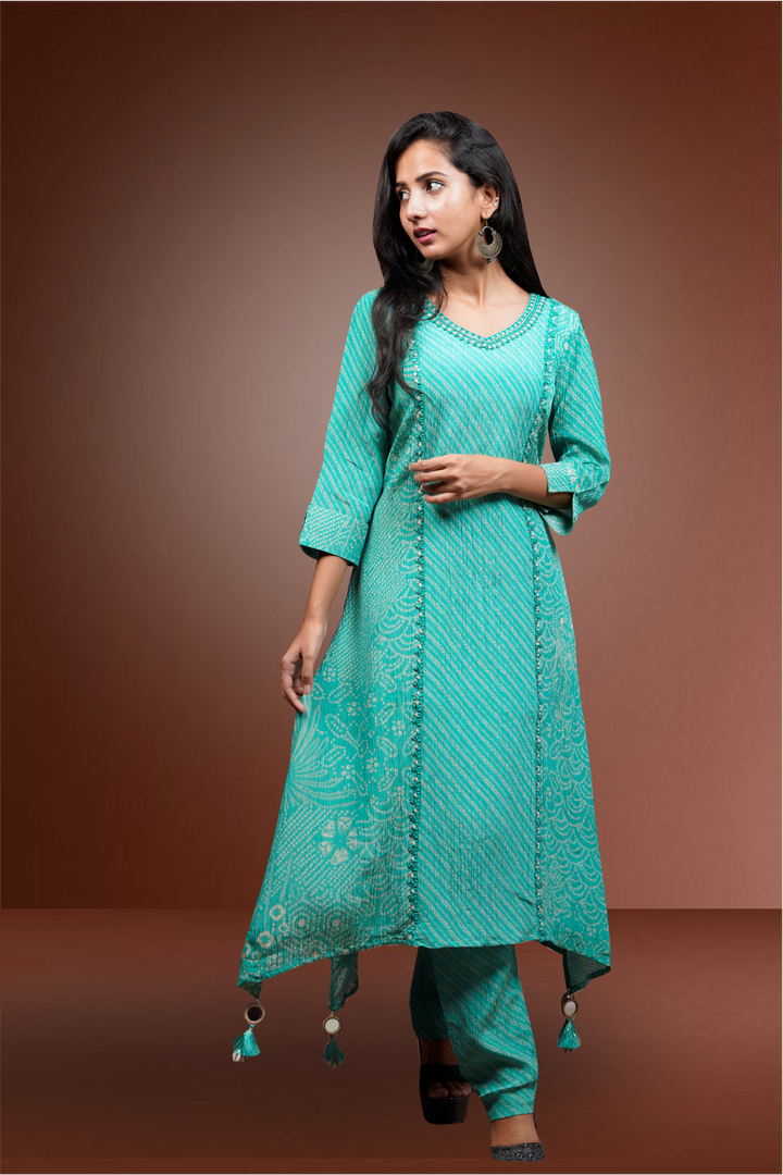 Green Tissue Bandhini Designed Salwar Kameez