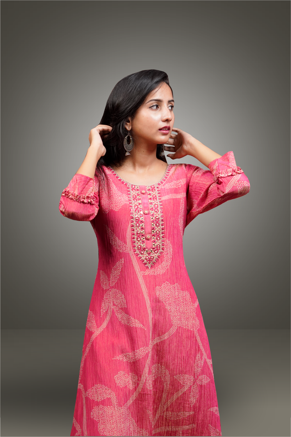 Pink Color Tissue Bandhini Designed Salwar Kameez