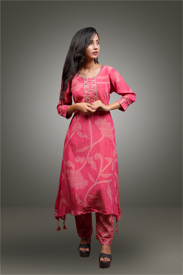 Pink Color Tissue Bandhini Designed Salwar Kameez