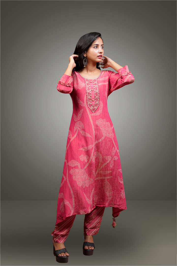 Pink Color Tissue Bandhini Designed Salwar Kameez